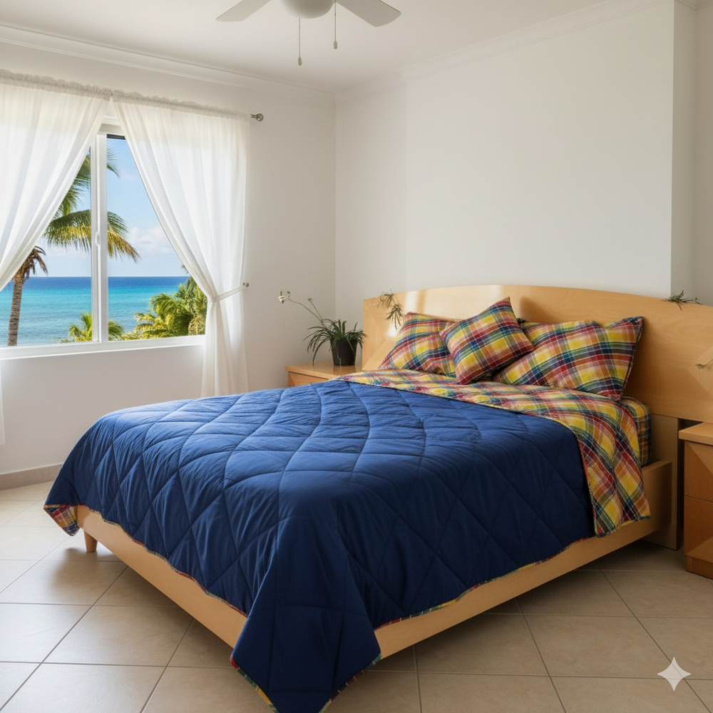 Genuine Virgin Island Local Madras Quilted , Reversible Comforter 3 piece set