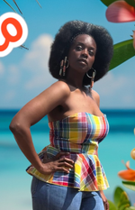 VI Local Madras Corset-Style Peplum Top with a Lattice Back